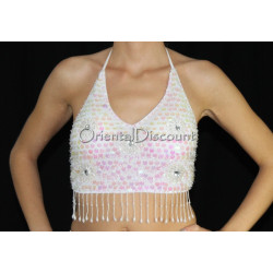 Top pailleté de danse orientale blanc