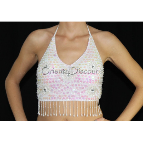 Top pailleté de danse orientale blanc