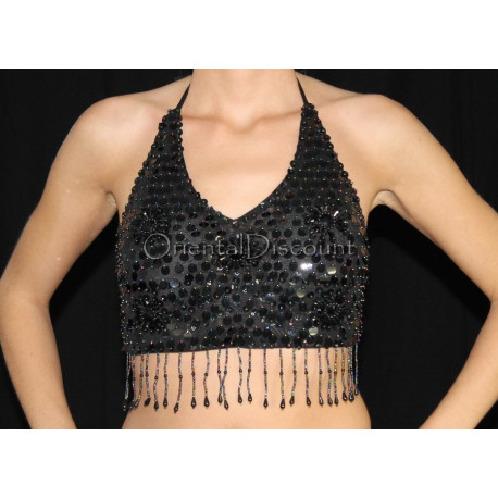 Top pailleté de danse orientale noir