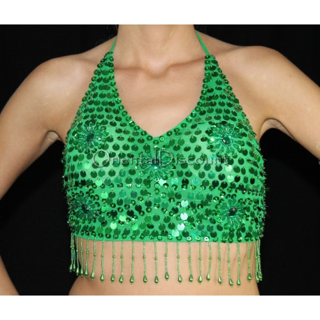 Top pailleté de danse orientale vert