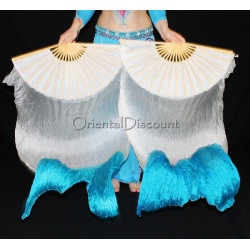 Eventail de danse orientale blanc et turquoise