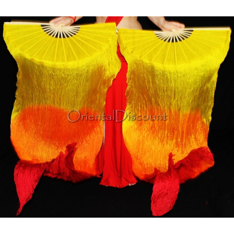 Eventail de danse orientale jaune orange rouge