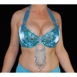 Soutien gorge satin de danse orientale turquoise