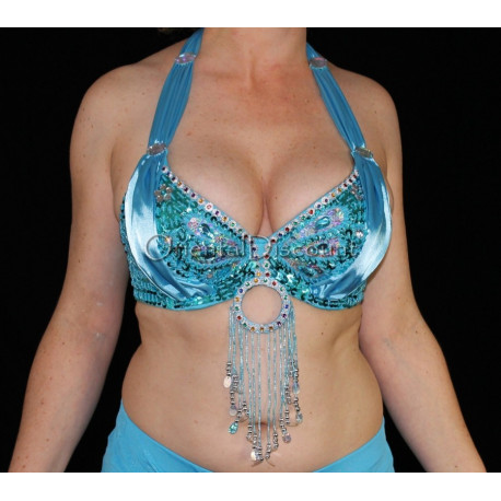 Soutien gorge satin de danse orientale turquoise