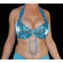 Soutien gorge satin de danse orientale turquoise bonnet C D