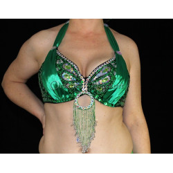 Soutien gorge satin de danse orientale vert