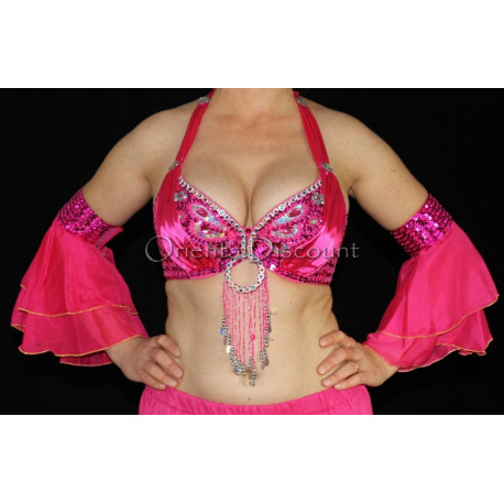 Manchons voilés de danse orientale fushia