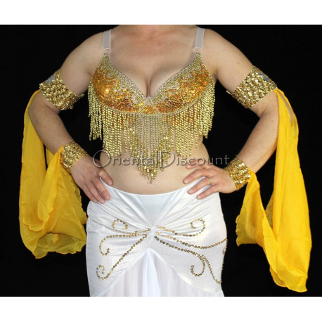 Manchons voilés de danse orientale jaune
