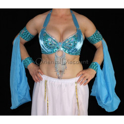 Manchons voilés de danse orientale turquoise