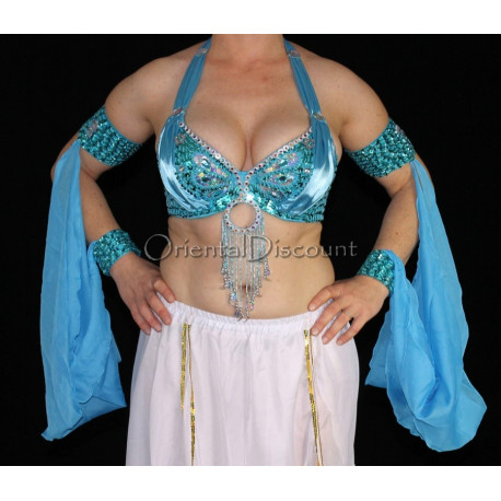 Manchons voilés de danse orientale turquoise