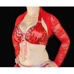 Boléro de danse orientale dentelle rouge