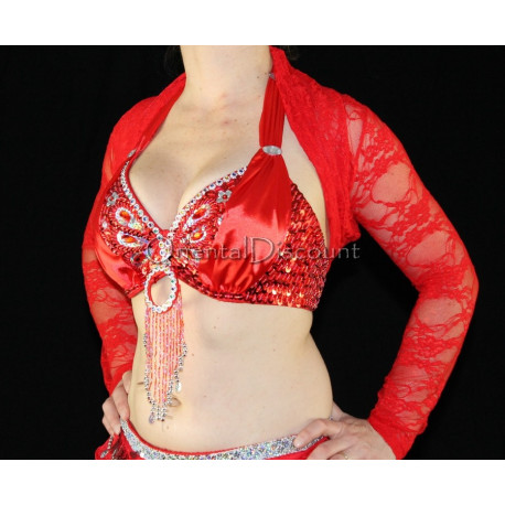 Boléro de danse orientale dentelle rouge