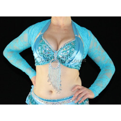 Boléro de danse orientale dentelle turquoise