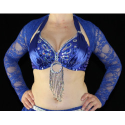 Boléro de danse orientale dentelle bleu roy