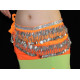 Ceinture de danse orientale orange plumes et sequins argentées