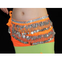 Ceinture de danse orientale orange plumes et sequins argentées
