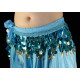 Ceinture de danse orientale turquoise pastilles et sequins dorés