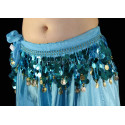 Ceinture de danse orientale turquoise pastilles et sequins dorés