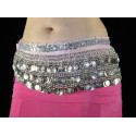 Ceinture de danse orientale velours rose clair et argent