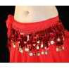Ceinture de danse orientale rouge pastilles et sequins dorés