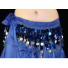 Ceinture de danse orientale bleu roy pastilles et sequins dorées