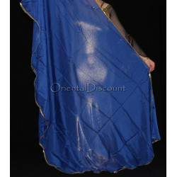 Voile demi lune de danse orientale bleu roy doré
