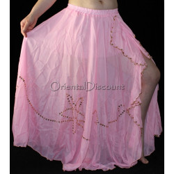 Jupe voilée de danse orientale rose perlée dorée