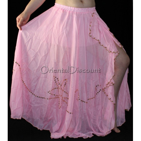 Jupe voilée de danse orientale rose perlée dorée