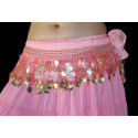 Ceinture de danse orientale rose pastilles et sequins dorés