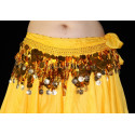Ceinture de danse orientale jaune pastilles et sequins dorés