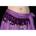 Ceinture de danse orientale violet pastilles et sequins dorés
