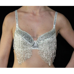 Soutien gorge de danse orientale perlé argenté