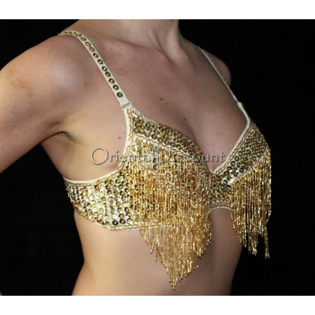Soutien gorge de danse orientale perlé doré