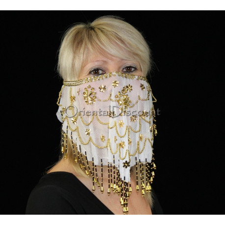 Voile de visage de danse orientale blanc