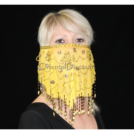 Voile de visage de danse orientale jaune