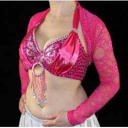 Boléro de danse orientale dentelle fuschia