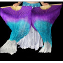 Paire d'Eventails en soie ourlés violet turquoise blanc