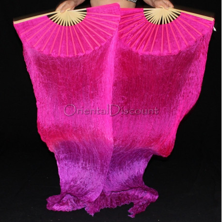 Paire d'Eventails en soie fuschia parme