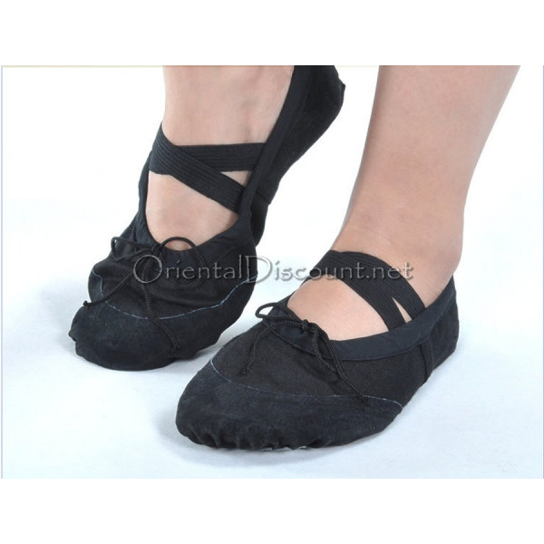 chaussons de danse orientale noir en tissu avec élastique croisé