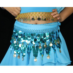 Ceinture enfant de danse orientale paillettes turquoise