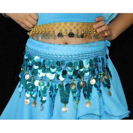 Ceinture enfant de danse orientale paillettes turquoise