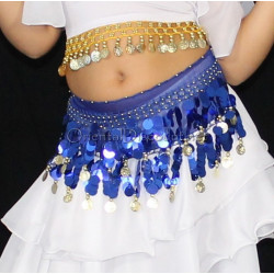 Ceinture enfant de danse orientale paillettes bleu roy