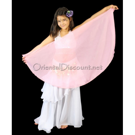 Voile demi lune enfant de danse orientale rose