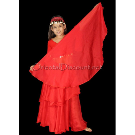Voile demi lune enfant de danse orientale rouge