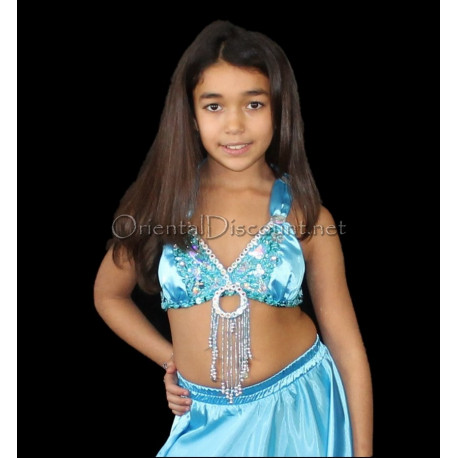 Soutien gorge satin enfant de danse orientale turquoise