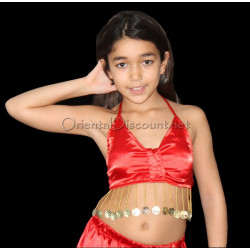 Top satiné de danse orientale enfant rouge