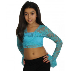 Top dentelle de danse orientale enfant turquoise
