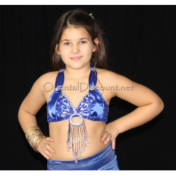 Soutien gorge satin enfant de danse orientale bleu roy