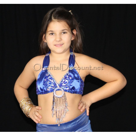Soutien gorge satin enfant de danse orientale bleu roy