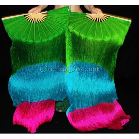 Eventail de danse orientale vert turquoise fuschia